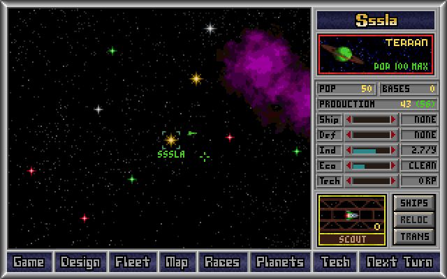 Master of Orion 1, example starting screenshot of main UI
