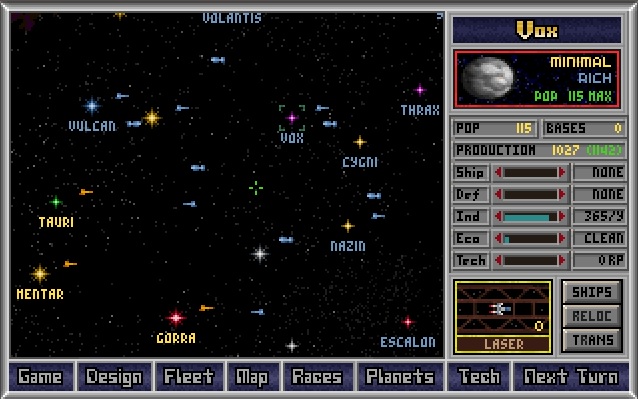 Master of Orion 1, example of planetary management on main UI